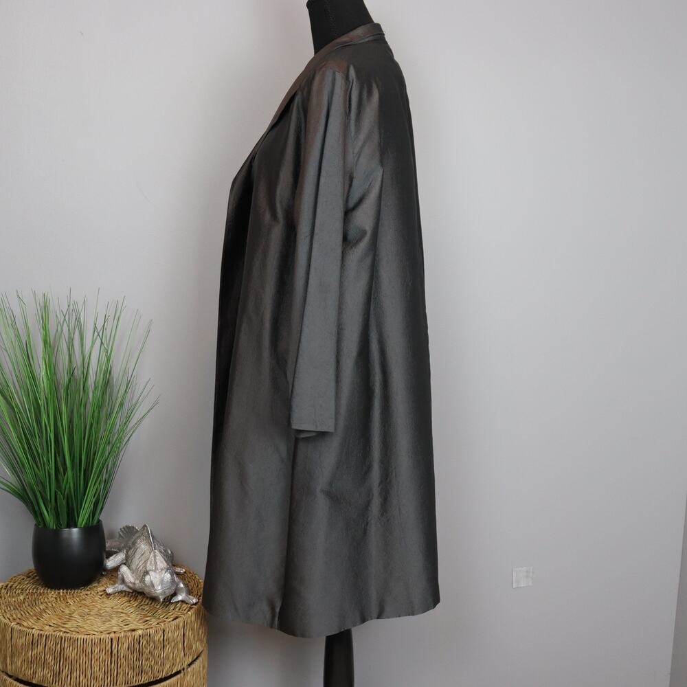 Eileen Fisher Silk Duster Coat Large Gray Womens Shimmer Evening Jacket - Picture 4 of 6